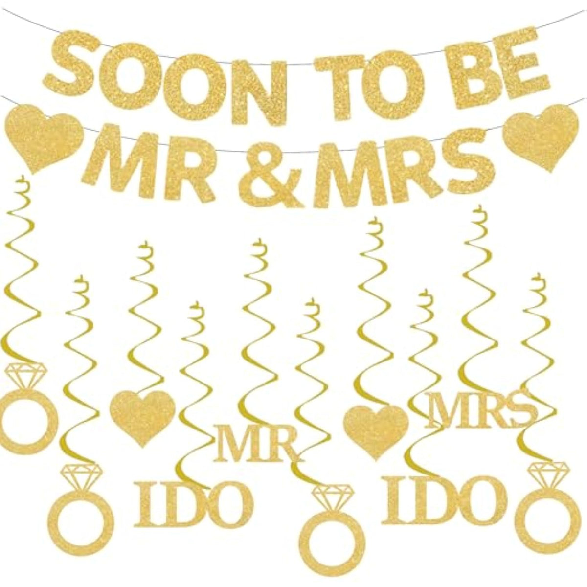 Engagement Bridal Shower Decor "Soon to Be Mr & Mrs" Banner & Diamond Ring Swirls