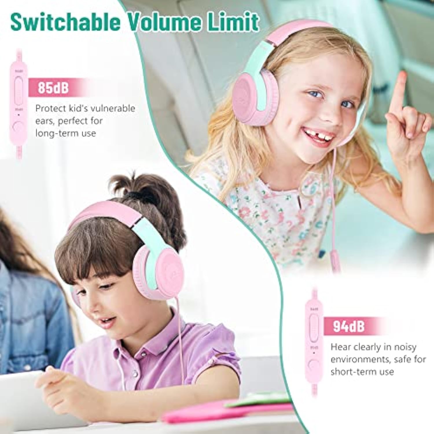 Share 1 Kids Headphones With Microphone & Share Port, 85Db/94Db Volume Limited