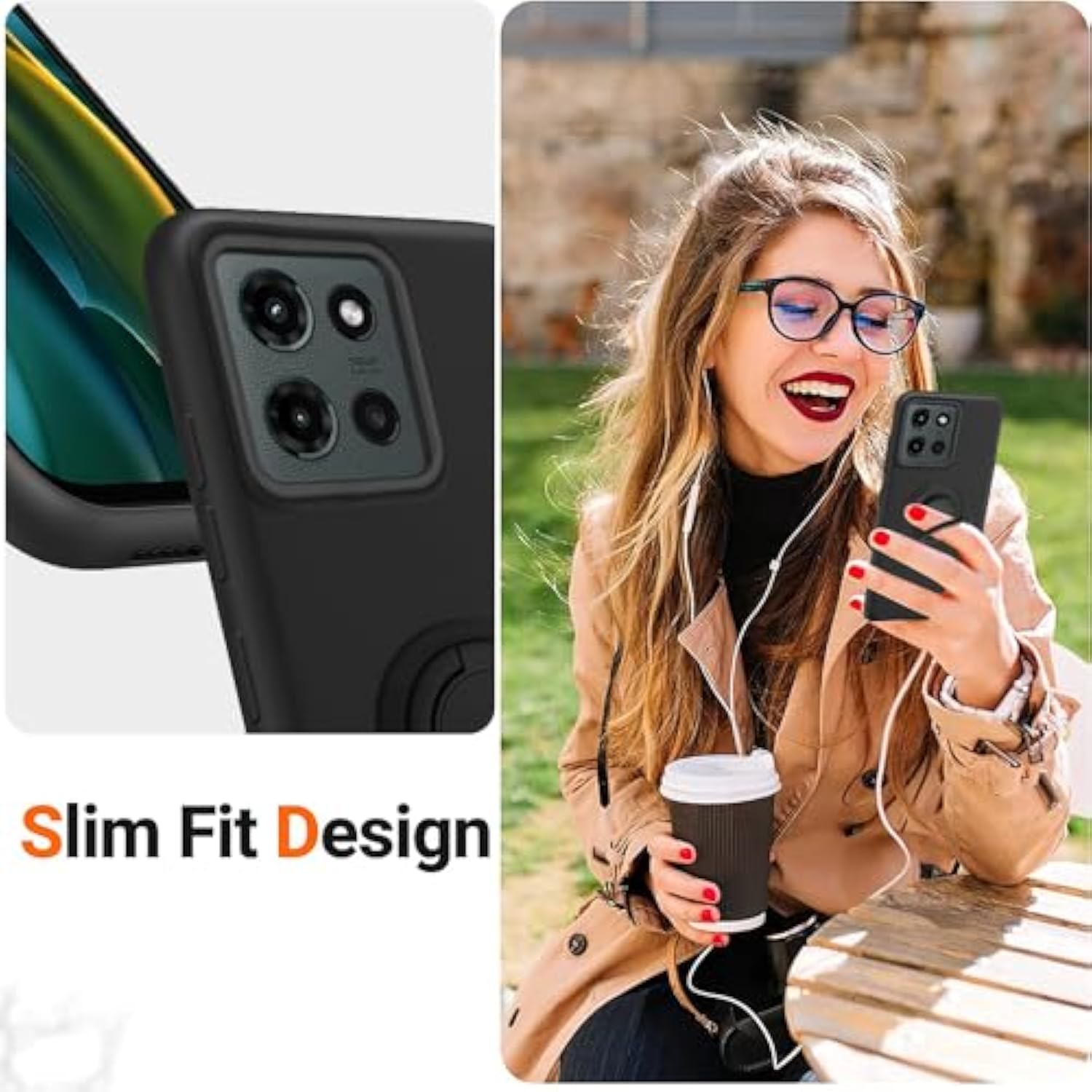 Case For Motorola Moto G 5G 2025 Phone Case With Screen Protector, 360° Rotatable Ring Holder Kickstand/Stand Silicone Tpu Slim Fit Shockproof Protective Cover Case For Moto G 5G 2025 - Black