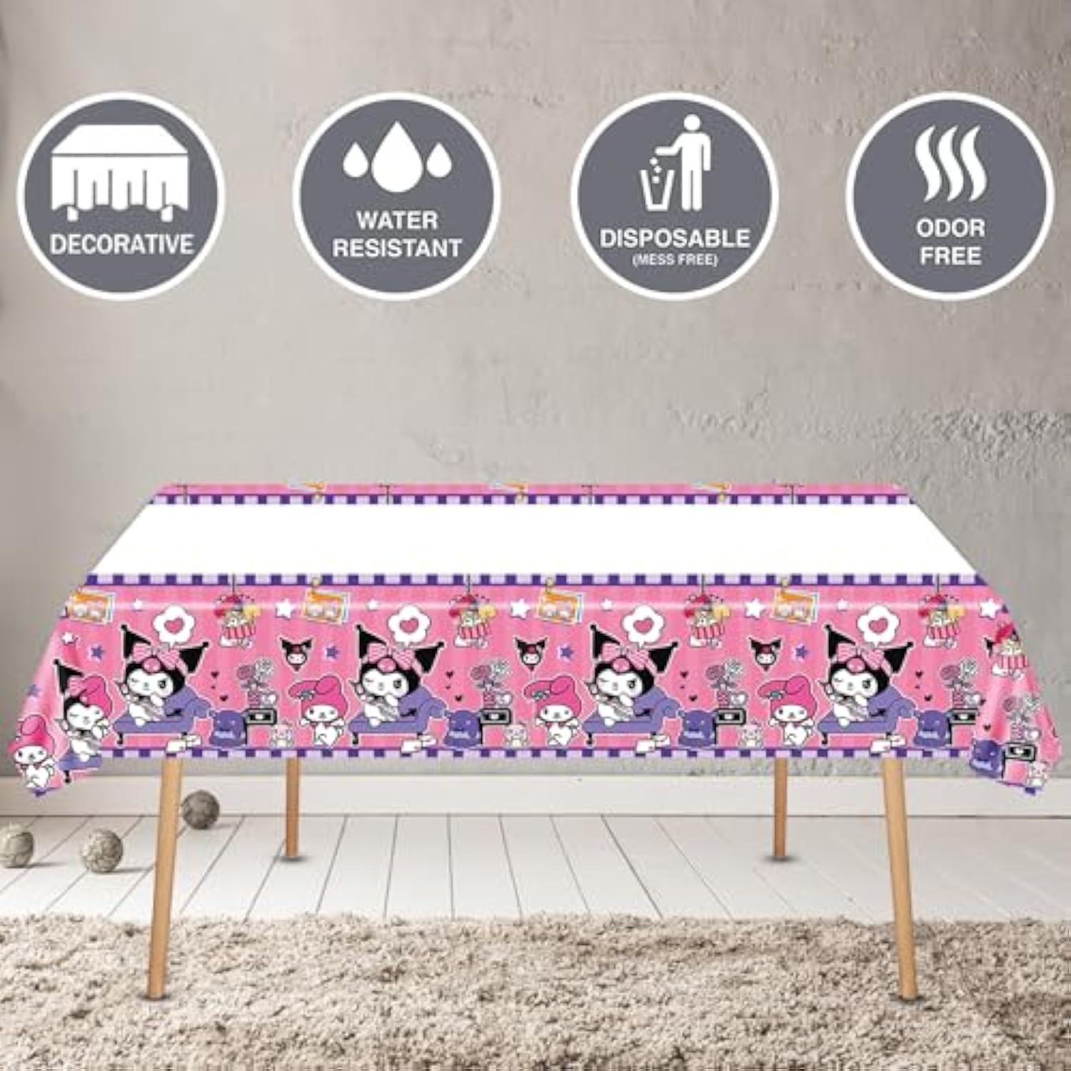 Kuromi Birthday Party Supplies, Party Decorations Set Include Banner, Balloons, Hanging Swirls, Cake Cupcake Toppers, Tablecloth For Girls Kuromi Theme Party