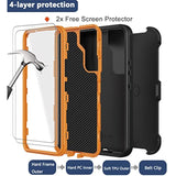 For Samsung Galaxy S22 Case With Belt Clip Holster, 2X Screen Protector, [Military Grade Protection] Heavy Duty Full Body Shockproof Dust-Proof Rugged Protective Cover For Samsung S22 5G Orange