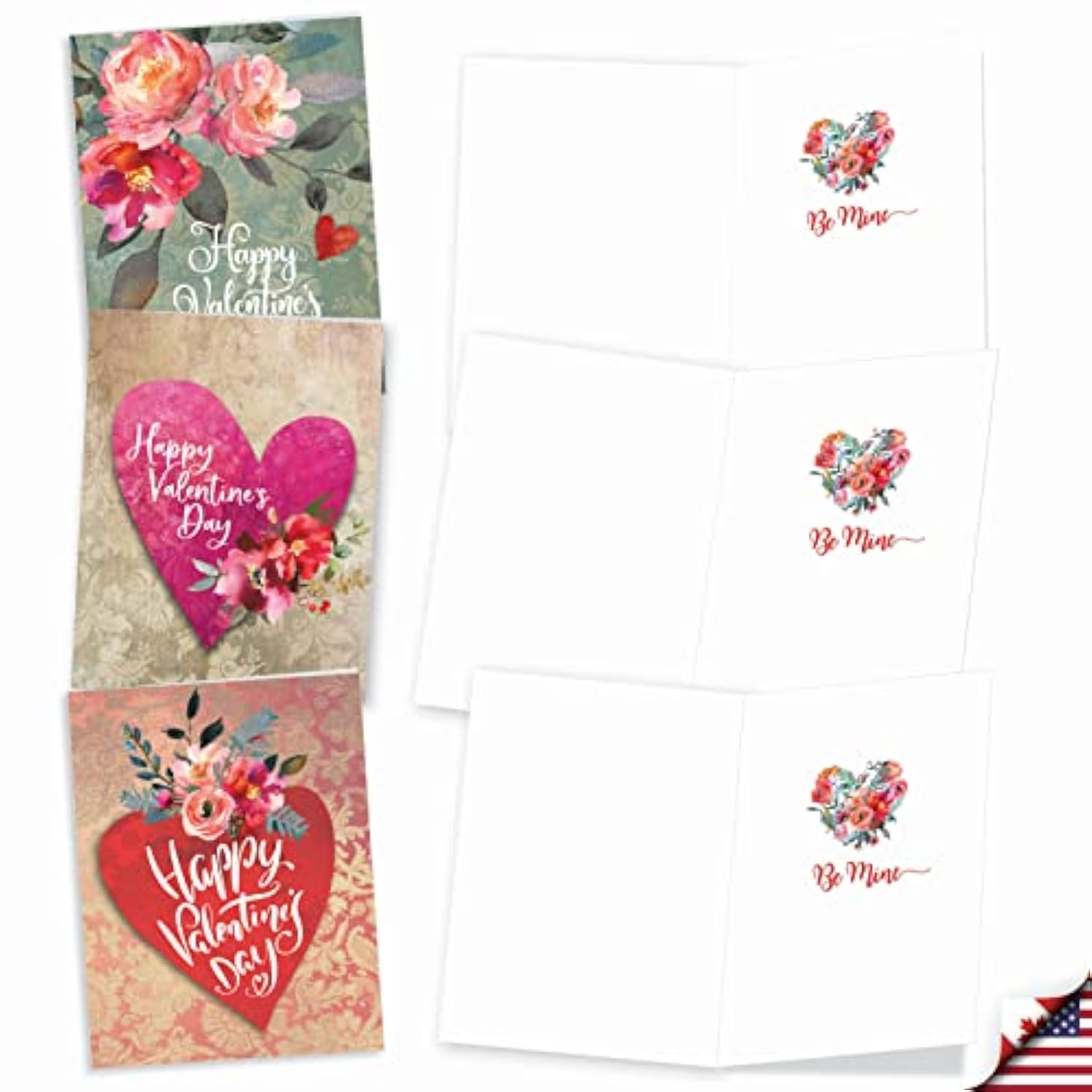20 Assorted Valentine'S Day Note Cards Bulk Box Set 4 X 5.12 Inch With Envelopes (10 Designs, 2 Each) Hearts And Flowers Am10413Vdg-B2X10