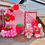 142 Pcs Strawberry Balloon Garland Arch Kit,Red,Pink,Light Pink,Strawberry Foil Balloon For Berry First Birthday Decorations,Baby Shower,Strawberry Party Decorations