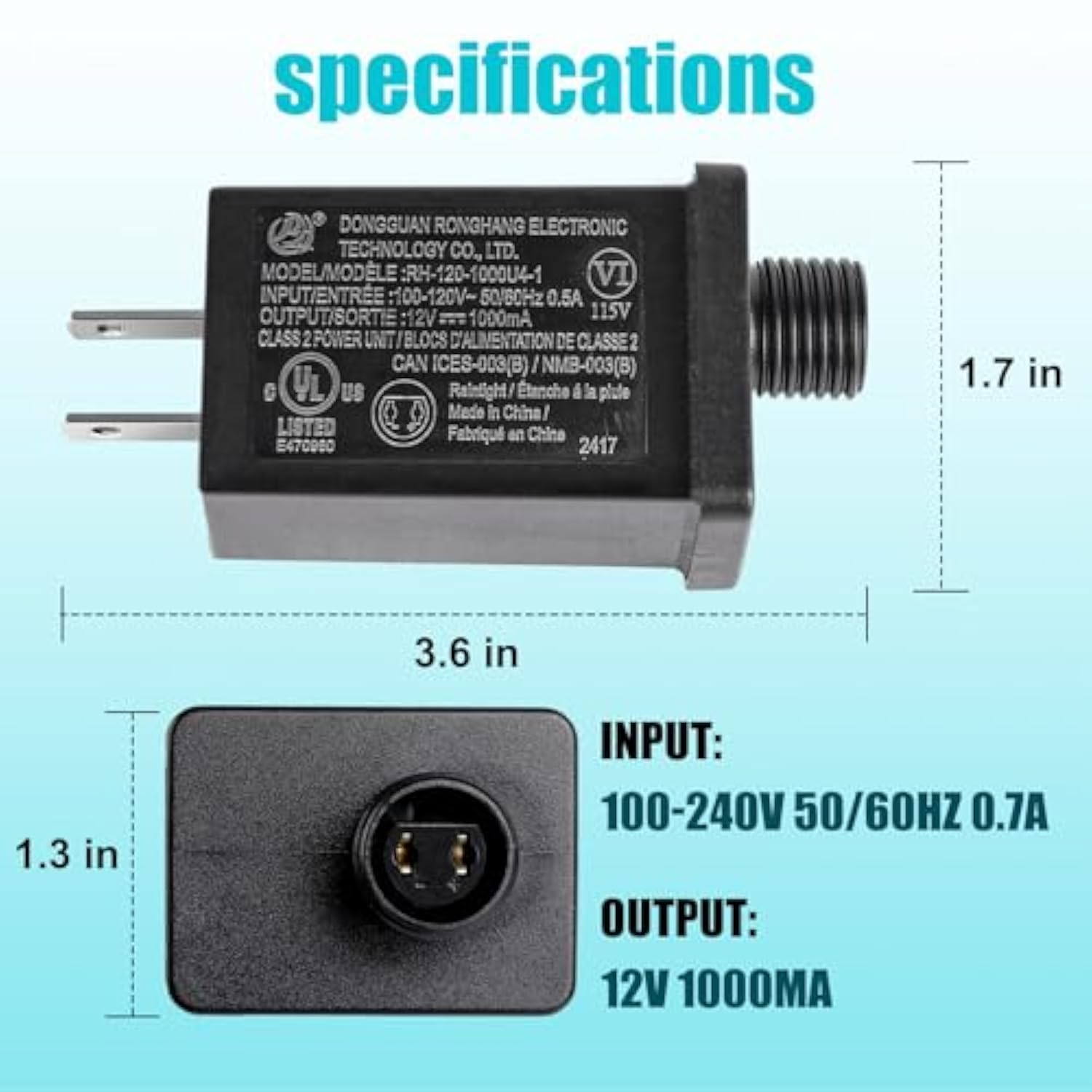 Replacement Yard Inflatable Adapter, Class 2 Power Supply 12V 1A Replacement Plug For Halloween Thanksgiving Christmas I