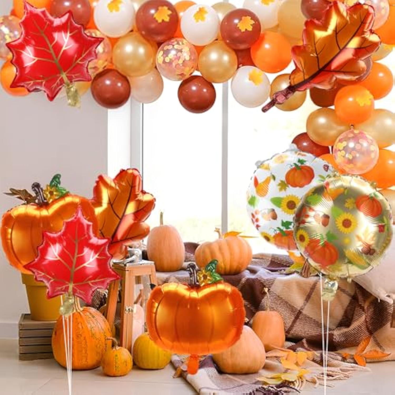 8pcs Thanksgiving Balloons Pumpkin Maple Leaf Orange Foil Balloons for Autumn Party Decor