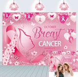 October Breast Cancer Awareness Backdrop October Pink Ribbon Flower Love Heart Butterfly Flash Background Woman Breast Cancer Survivor Walk Charity Theme Party Decoration (7x5FT)