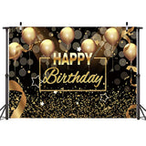 Happy Birthday Party Backdrop Banner Black Gold Balloons Glitter Bokeh Spots Men Women Bday Photography Background For Adult Birthday Cake Table Decoration Supplies Photo Booth Backdrops 8X6Ft