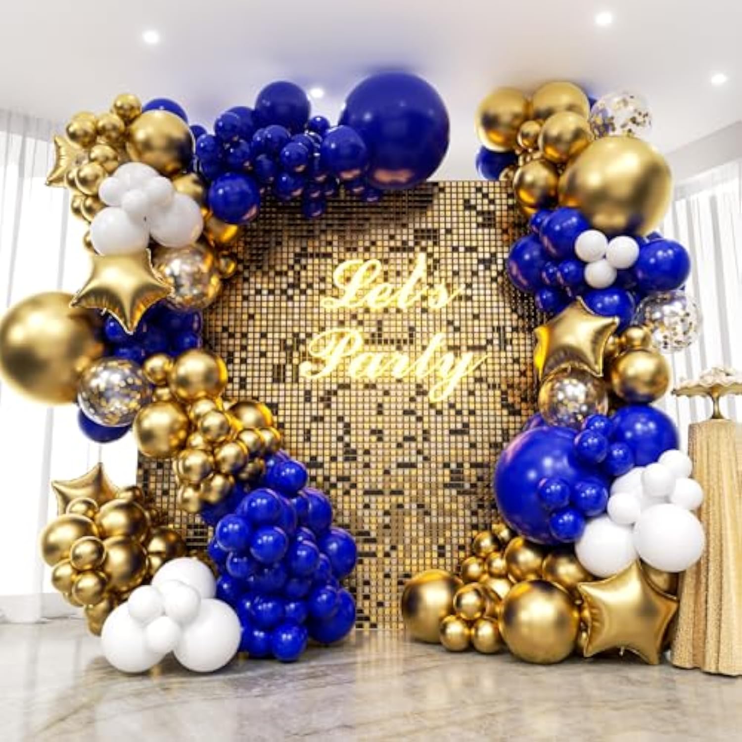 187Pcs Royal Blue And Gold Balloons Arch Garland Kit, 5 10 12 18Inch Royal Blue And Gold White Balloons With Gold Foil Balloons For Baby Shower Anniversary Wedding New Year Birthday Party Decorations