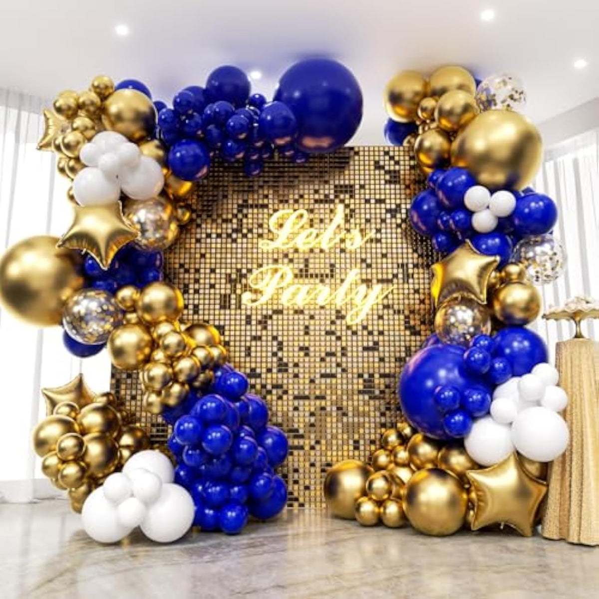 187Pcs Royal Blue And Gold Balloons Arch Garland Kit, 5 10 12 18Inch Royal Blue And Gold White Balloons With Gold Foil Balloons For Baby Shower Anniversary Wedding New Year Birthday Party Decorations