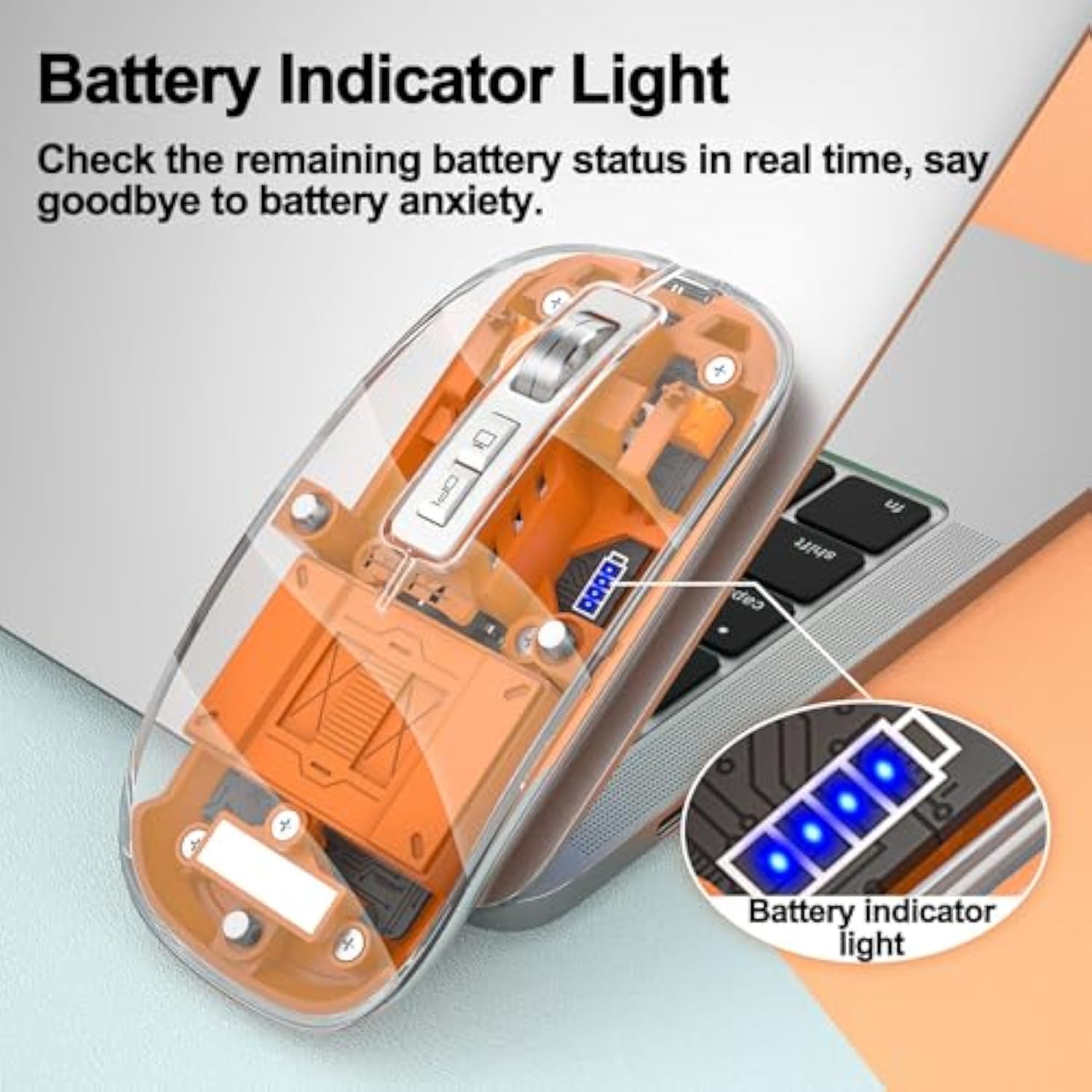 Wireless Led Slim Silent Bluetooth & 2.4G Tri-Mode 2400Dpi Optical Computer Mouse - Portable Rechargeable Transparent Cordless Mouse For Laptop Pc & Desktop