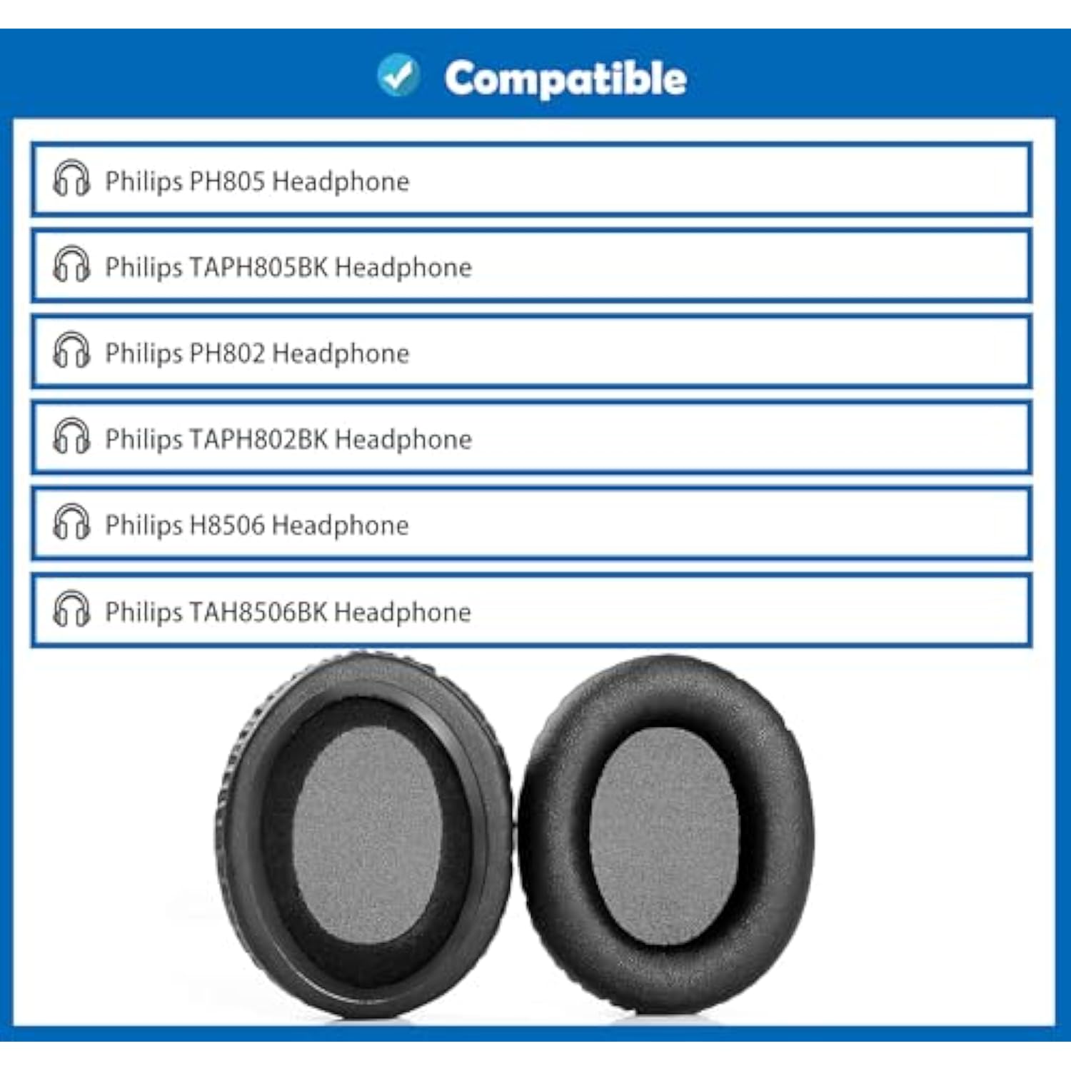 Professional Replacement Earpads Cushion Compatible With Philips Ph805 Taph805Bk Ph802 Taph802Bk H8506 Tah8506Bk Headphones Ear Pads With Skin-Friendly Leather And Memory Foam