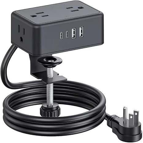 8 in 1 Desk Clamp Power Strip 4 AC Outlets 2 USB A 2 USB C 20W 6.6 Ft Cord