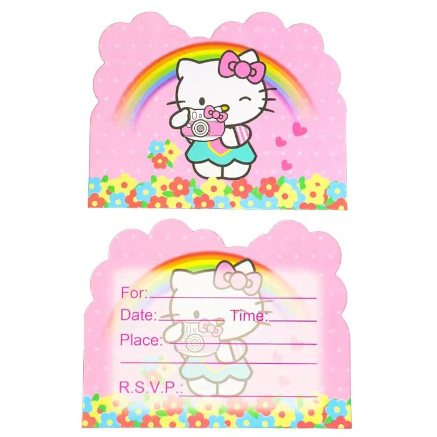 20Pcs Hello Cat Kitty Birthday Party Invitations Hello Cat Kitty Birthday Party Supplies Decoration (20Pcs)