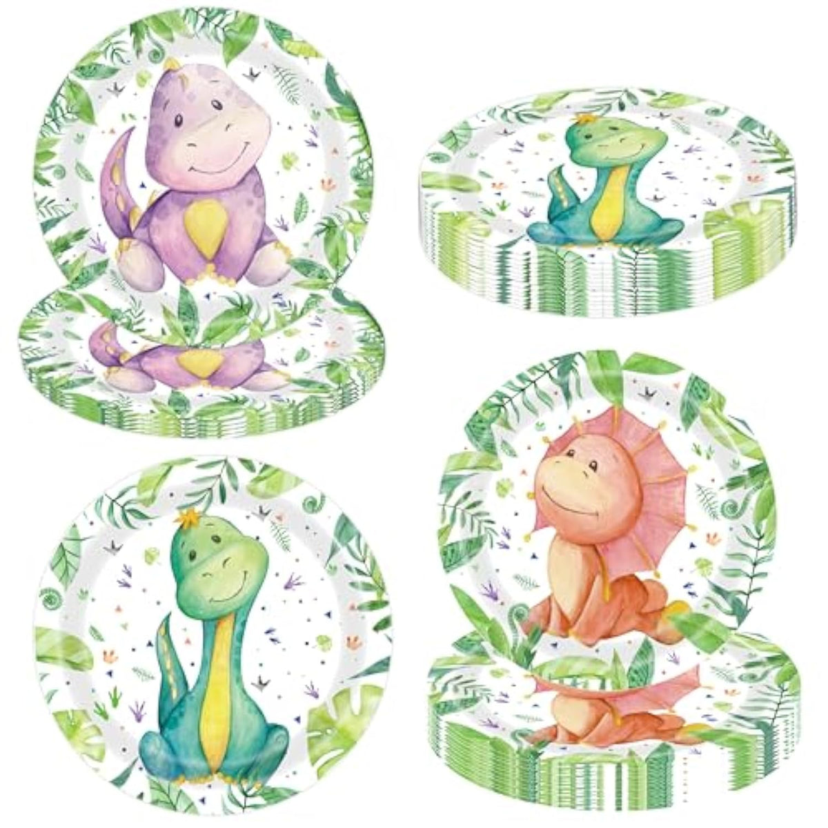 48Pcs Baby Dinosaur Paper Plates Dinosaur Birthday Party Decorations Dino Theme Tableware Decorations For Dino Roar Party Baby Shower Supplies, 7.1 Inches