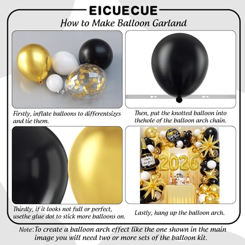 Black and Gold White Balloons Garland Arch Kit - Different Size Balloons Gold Fringe Curtain Backdrop for Graduation Birthday Anniversary New Years Theme Party Decorations