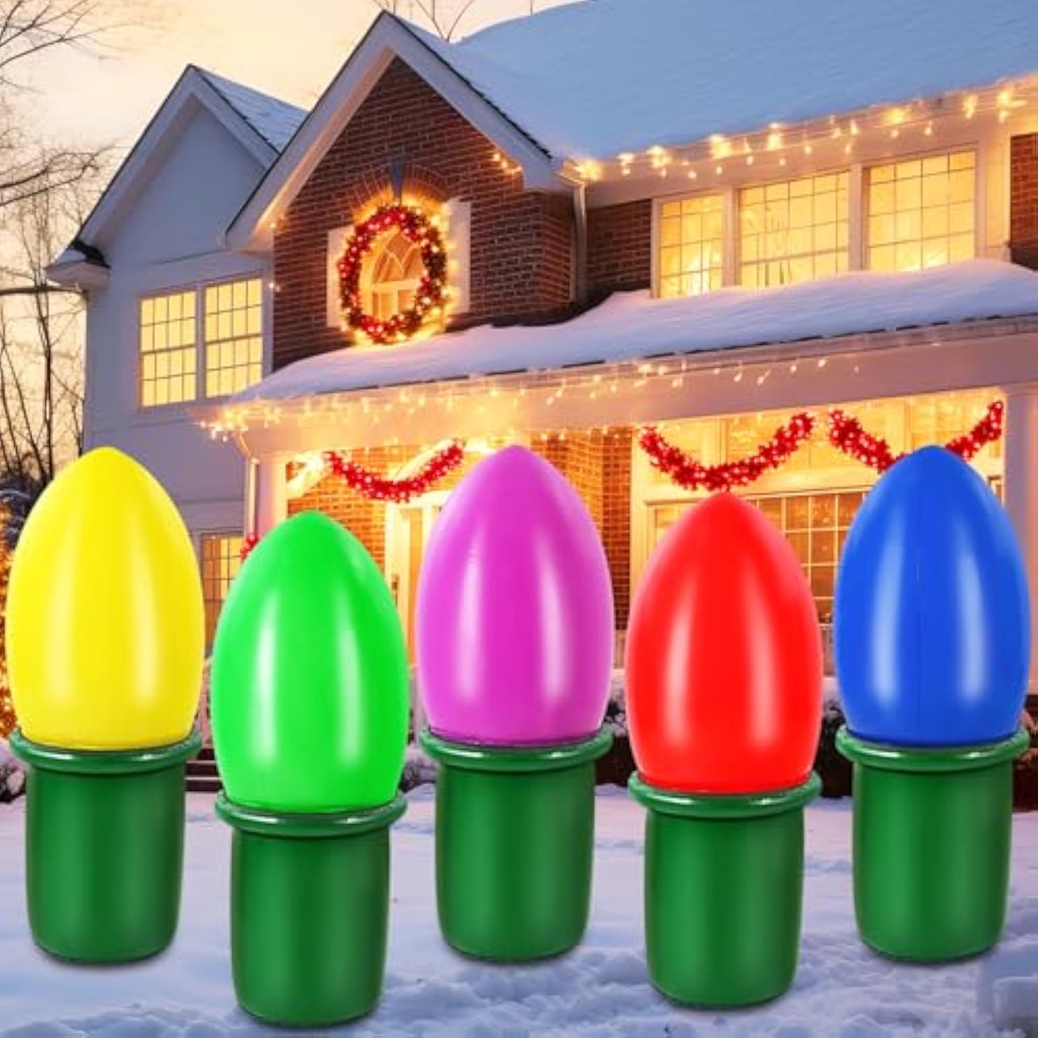 5 Pcs 47.2 Inch Inflatable Christmas Bulbs Ornaments Outdoor Xmas Jumbo Inflatable Ornaments Balls Large Blow Up Bulb Ya