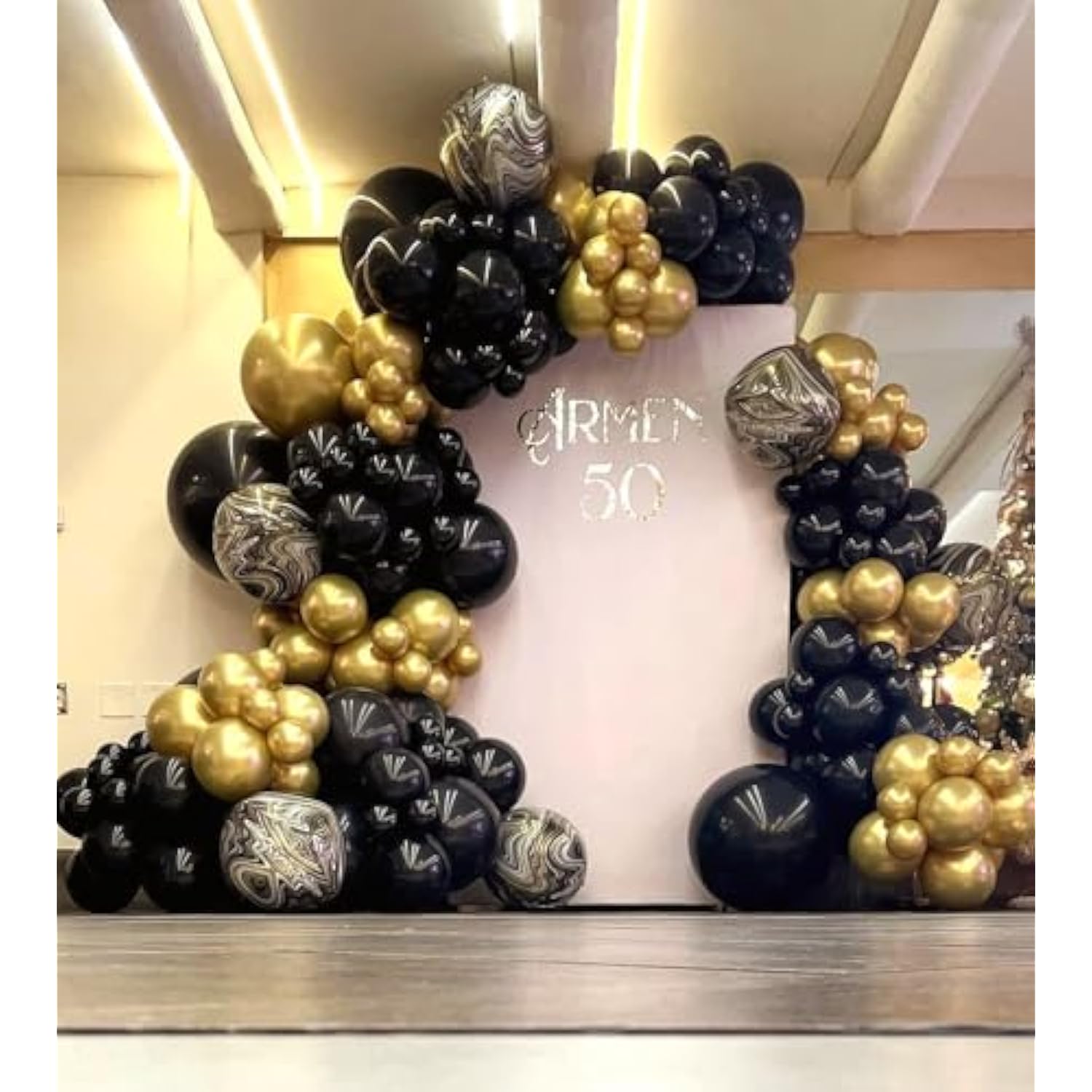 Black Gold Balloons Garland Kit, 100Pcs Black Gold Metallic Chrome And