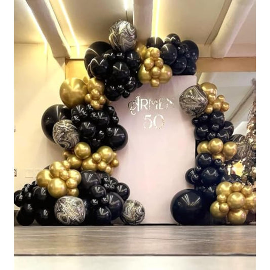 Black Gold Balloons Garland Kit, 100Pcs Black Gold Metallic Chrome And