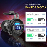78W 3 Port Usb C 12V Outlet Dual Pd 30W & 18W Usb A Port With Voltmeter Lengthened Aluminum Body Switch Waterproof Car Charger Socket For Car, Boat, Marine, Rv