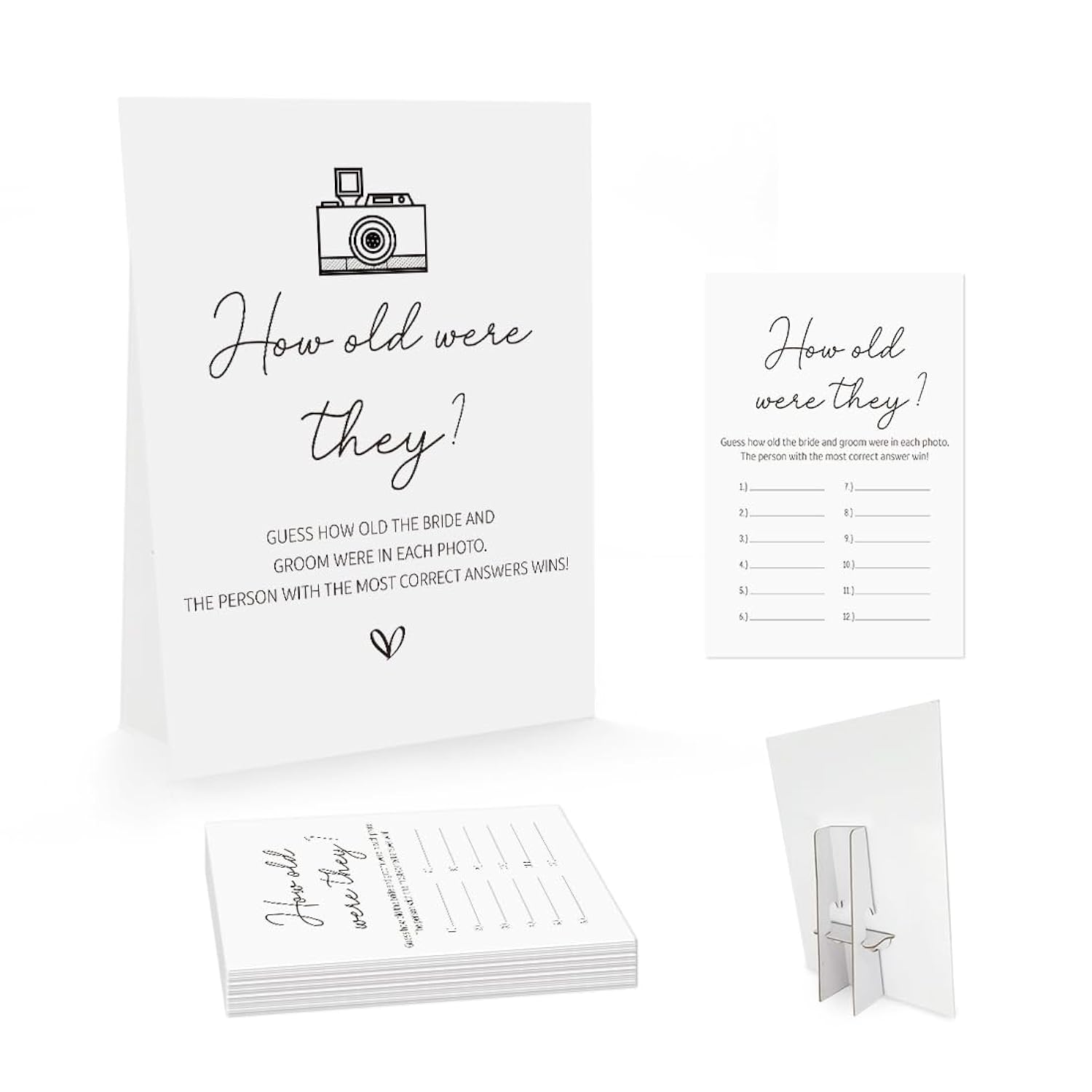 Minimalist How Old Were The Bride And Groom Game, Guessing The Age Photo Game, Bridal Shower Wedding Shower Game ( 1 Sign And 30 Cards)-Bng20