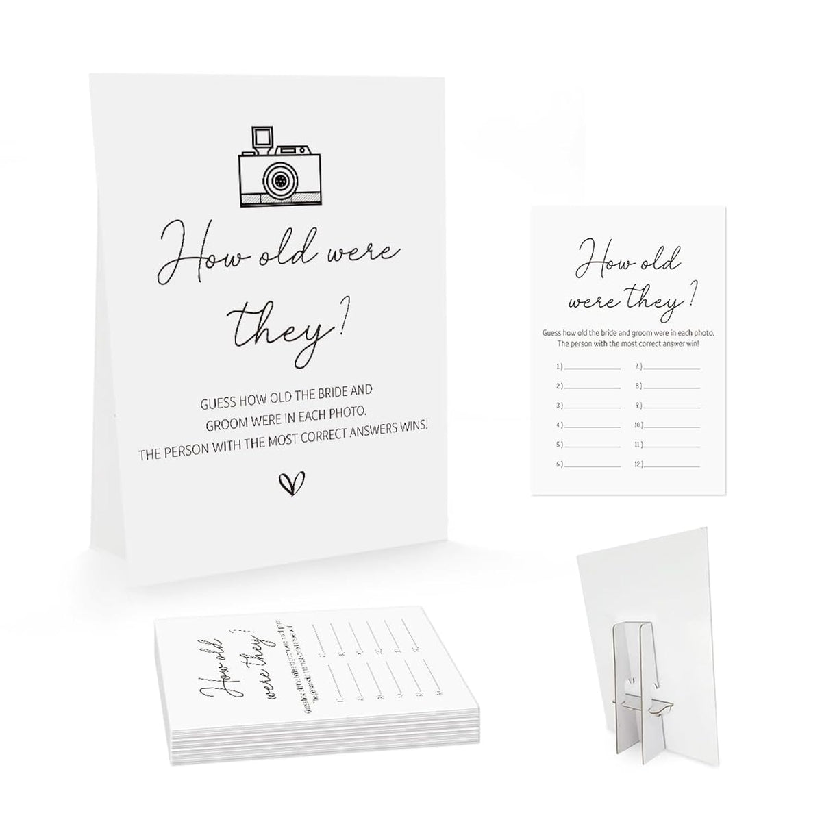 Minimalist How Old Were The Bride And Groom Game, Guessing The Age Photo Game, Bridal Shower Wedding Shower Game ( 1 Sign And 30 Cards)-Bng20