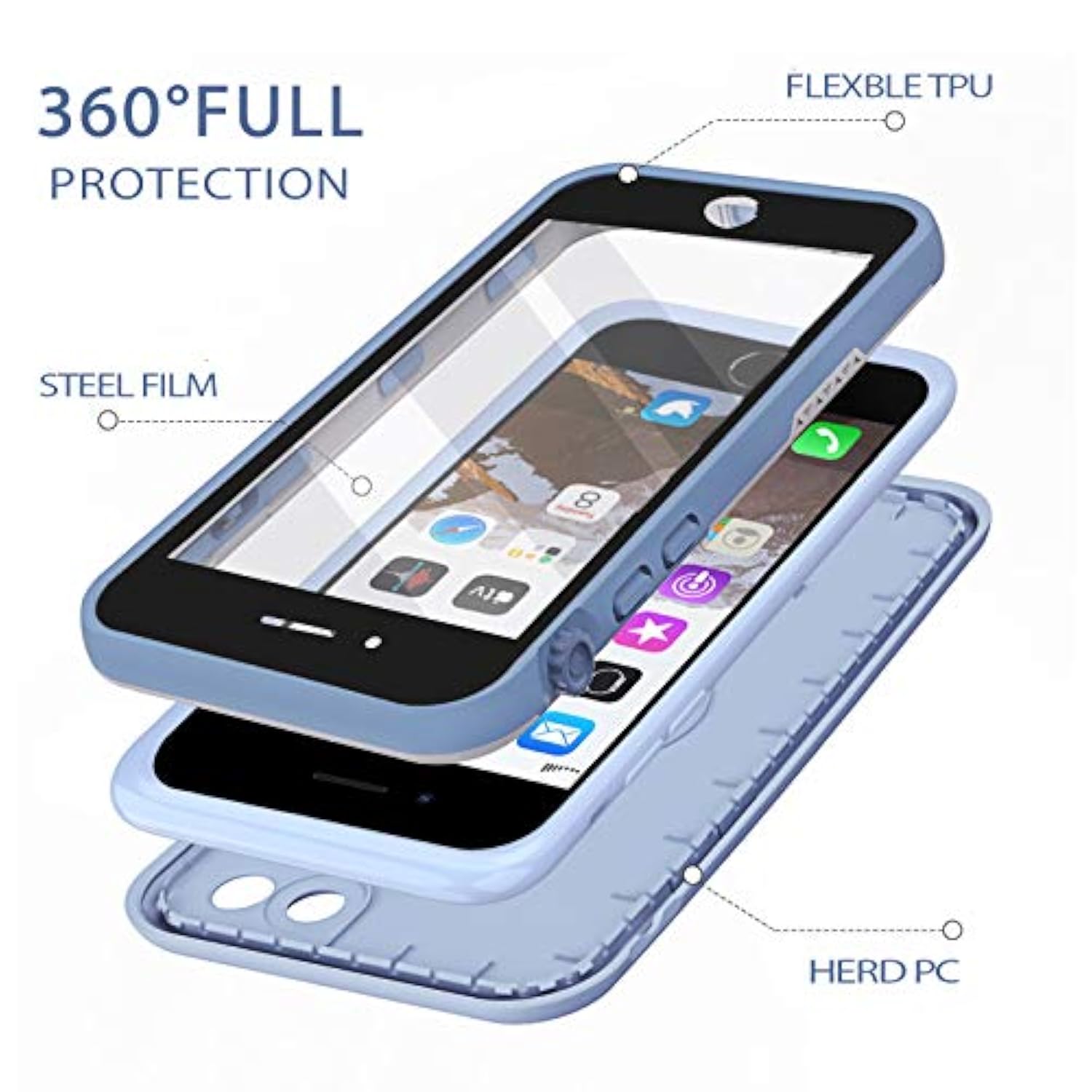 For Iphone 8/7 /Se 2020 Waterproof Case Cover Built-In Screen Protector Fully Sealed Life Shockproof Snowproof Underwater Protective Cases For Iphone 8 7 Se 2020 4.7" (Clovepurple)