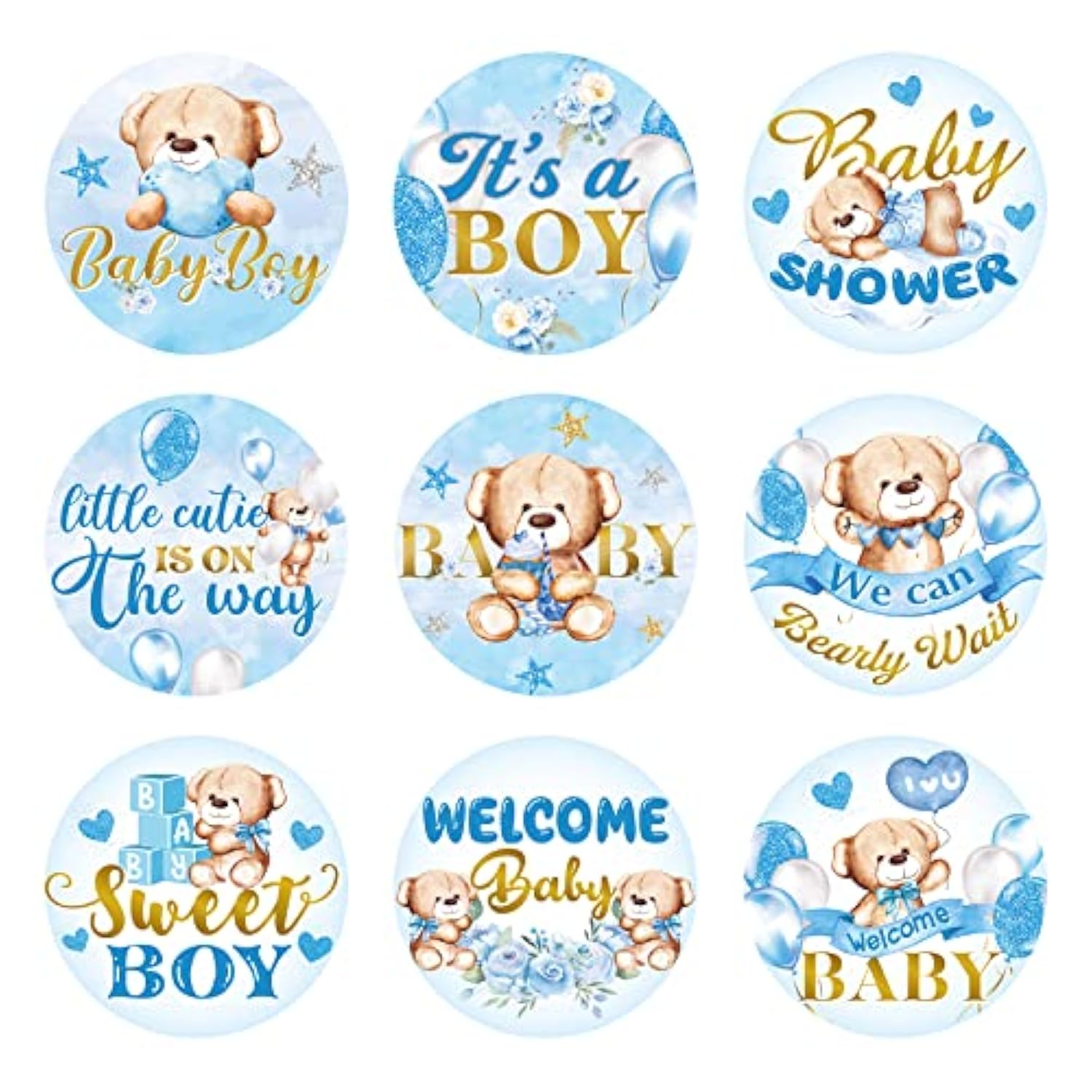 504 Pieces Boy Girl Baby Shower Favors Stickers Mini Kisses Candy Stickers Chocolate Drop Labels Wrappers Little Cutie Baby Shower Decoration For Sprinkle Birthday Party(Blue Bear)