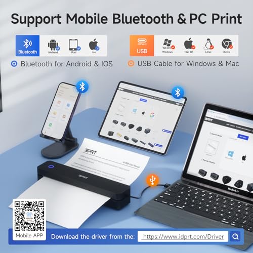 Portable Printer Wireless For Travel - Bluetooth Mobile Printer Support For 8.5"X11" Us Letter, Inkless Compatible With Ios, Android, Laptop For Office, Car And Home (300Dpi, Black)