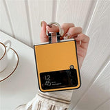 Compatible With Samsung Galaxy Z Flip 3 5G Case Metal Ring Ultra Slim Cover Hard Plastic Pu Leather Shockproof Phone Case Fashion (For Galaxy Z Flip 3 5G 2021 Yellow)