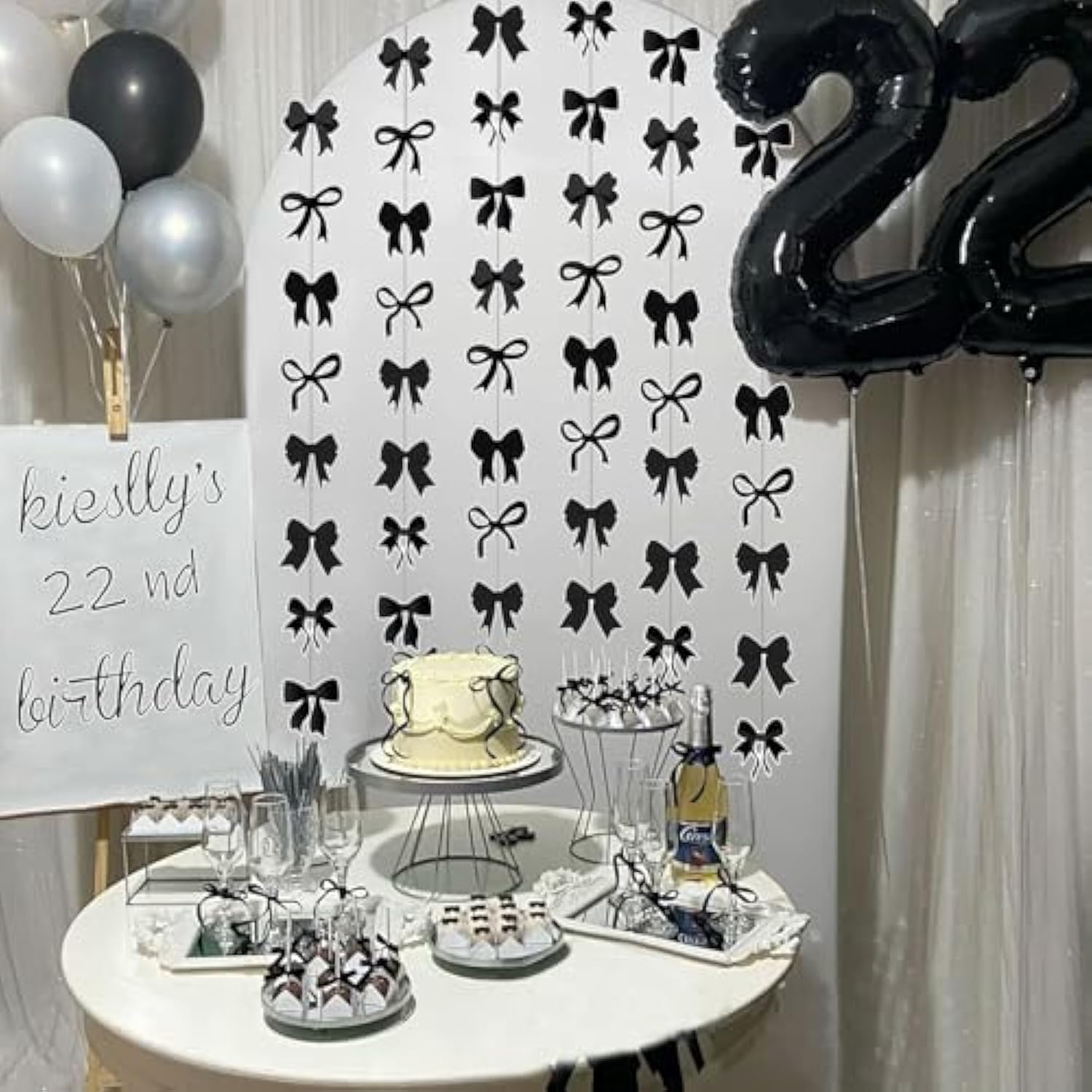 Bow Birthday Decortions Black Bow Party Decorations Black Bow Banner Garland Decor For Girls Women Baby Shower Bridal Wedding Bachelorette Bow Theme Party Supplies