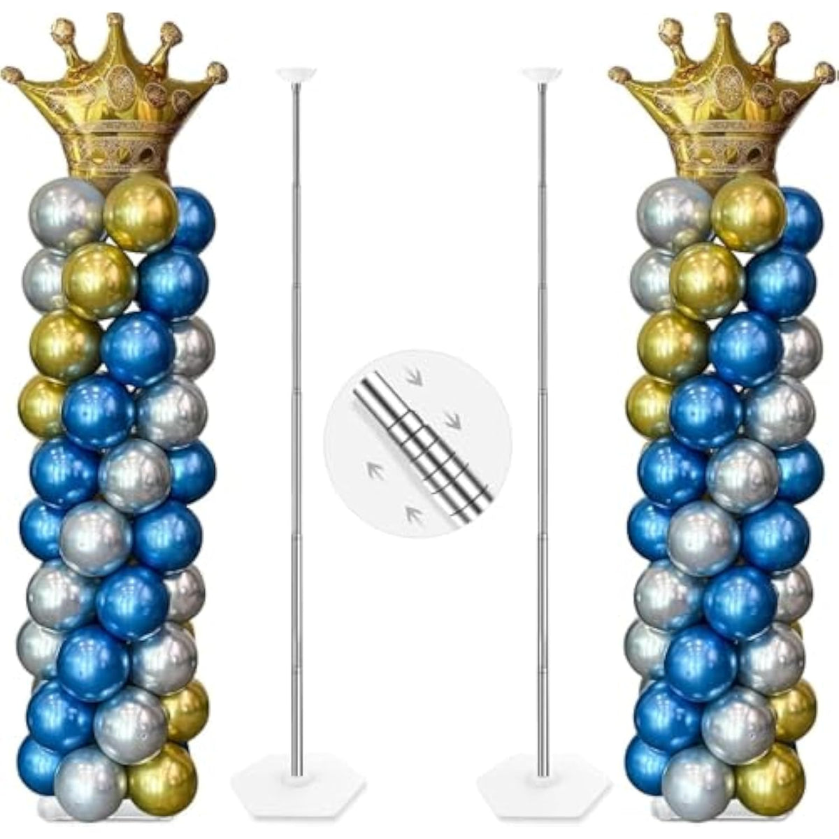 Balloon Column Stand Kit, 2 Sets Of 7 Feet Height Adjustable Balloon Tower Pillar With Reusable Metal Telescopic Design For Birthday, Wedding, Baby Shower, Graduation Party Decoration