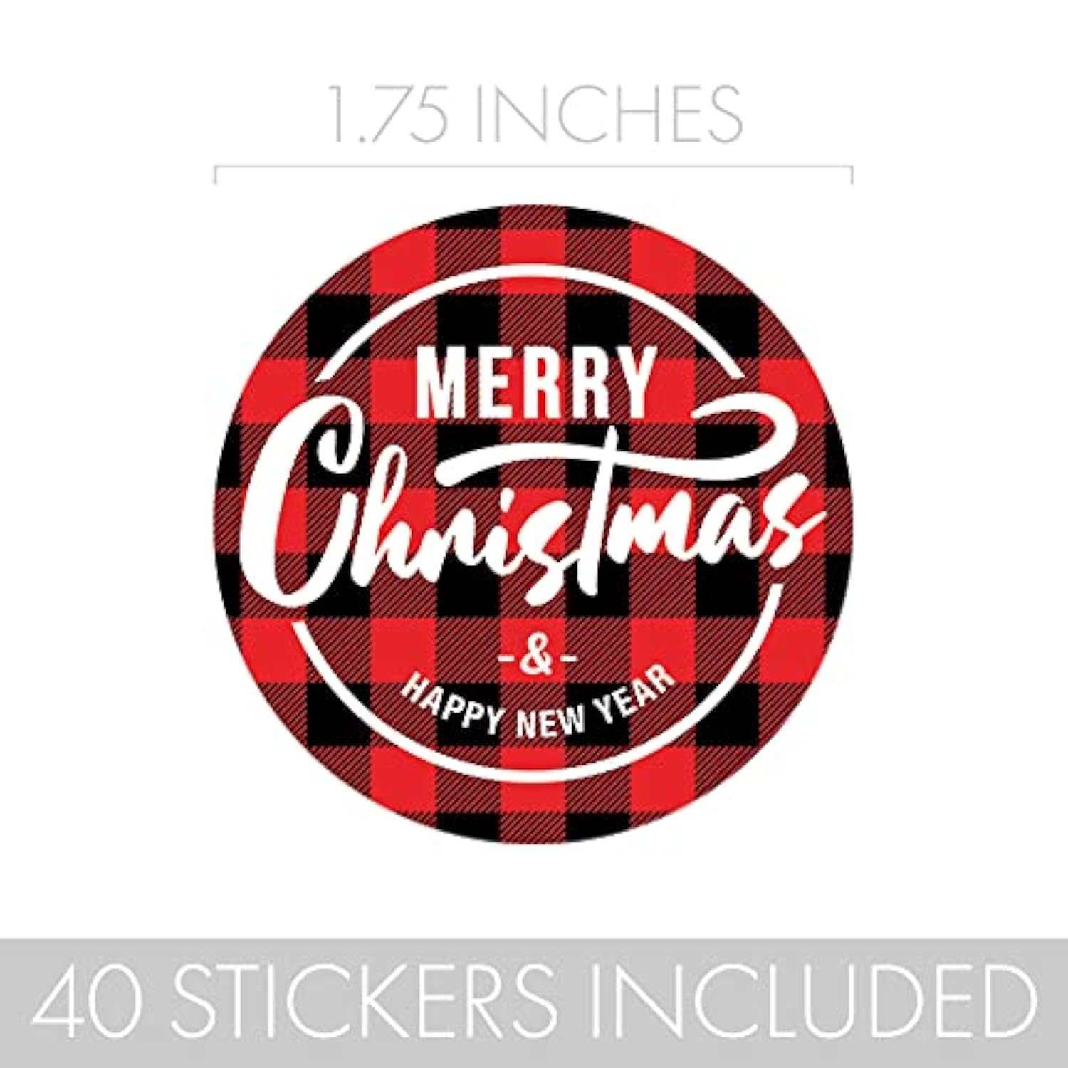Christmas Card Envelope Stickers, Buffalo Plaid Merry Christmas And Happy New Year Round