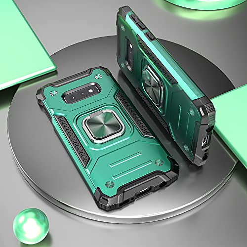 For Galaxy S10E Case With Tempered Glass Screen Protector,Hybrid Drop Test Slim Fit Cover With Car Mount Kickstand Slim Fit Protective Phone Case For Galaxy S10E,Dark Green