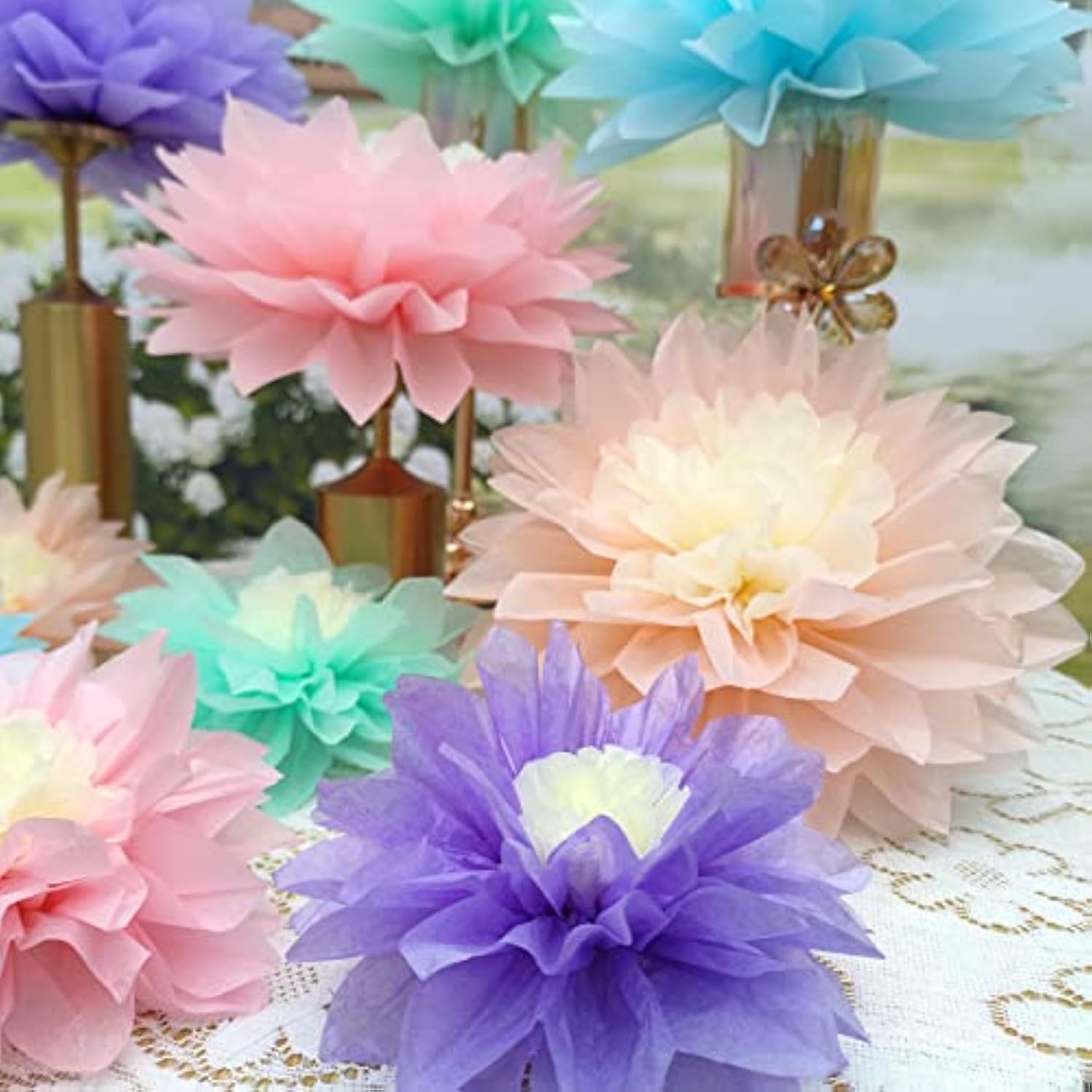 Pastel Tissue Paper Flower Baby Shower Centerpiece Living Room Wall Decor Pack Of 10