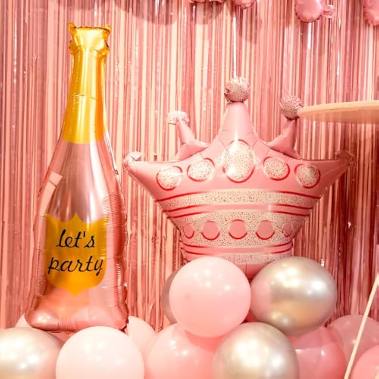 Pink Birthday Decorations For Women ?Happy Birthday Party Decorations For Girls?Pink Fringe Curtain?Happy Birthday Banner?Happy Birthday Balloons?Happy Birthday Balloon Letters
