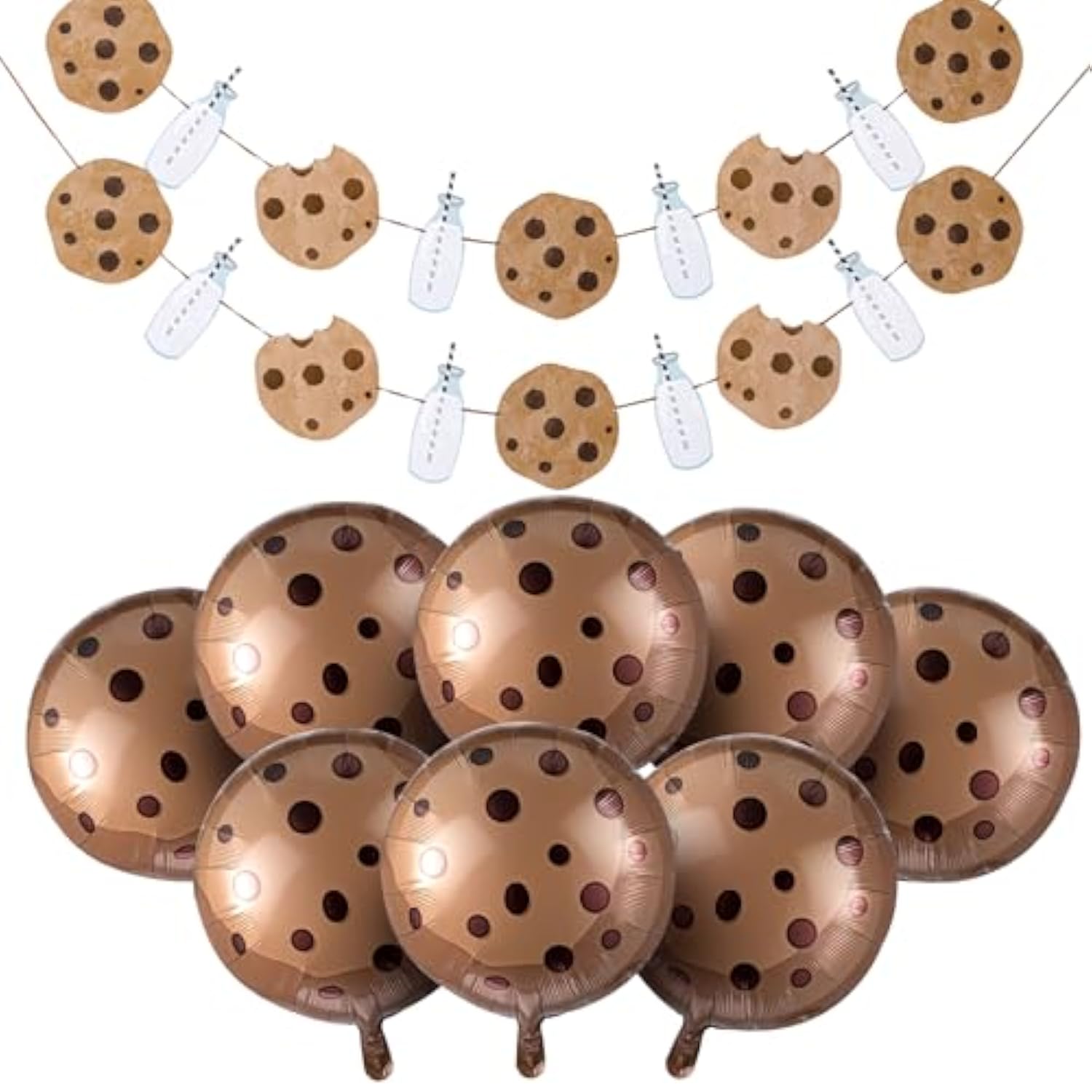 10 Pcs 21 Inch Cookie Balloons Cookies Milk Birthday Party Decorations Include 8 Foil Chocolate Chip Biscuit Inflatables Decor And 2 Banners For Birthday Party Supplies Baby Shower