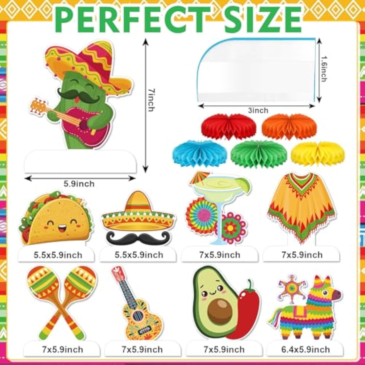 9Pcs Fiesta Party Decorations Mexican Party Honeycomb Table Centerpiece Cinco De Mayo Party Table Decoration Honeycomb For Taco Party Mexican Themed Party Birthday Day Of The Dead Supplies