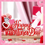 Happy Valentine'S Day Metal Sign Valentines Table Centerpiece Valentine Tiered Tray Decor Freestanding Red Pink Heart Table Sign With Wood Base For Home Office Mantel Shelf Fireplace Desk