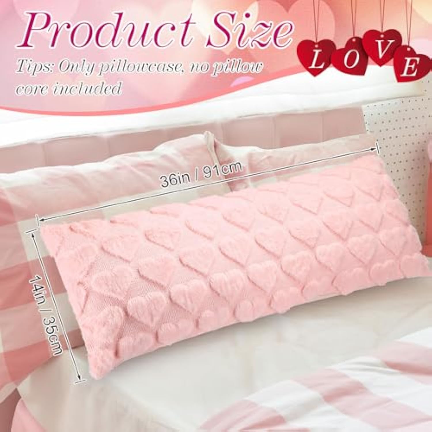 1 Pcs 14 X 36 Inch Mothers Day Long Pillows Covers, Gift For Mom Heart Love Throw Pillow Covers Decorative For Couch Sofa Home Bedroom Farmhouse (Pink)