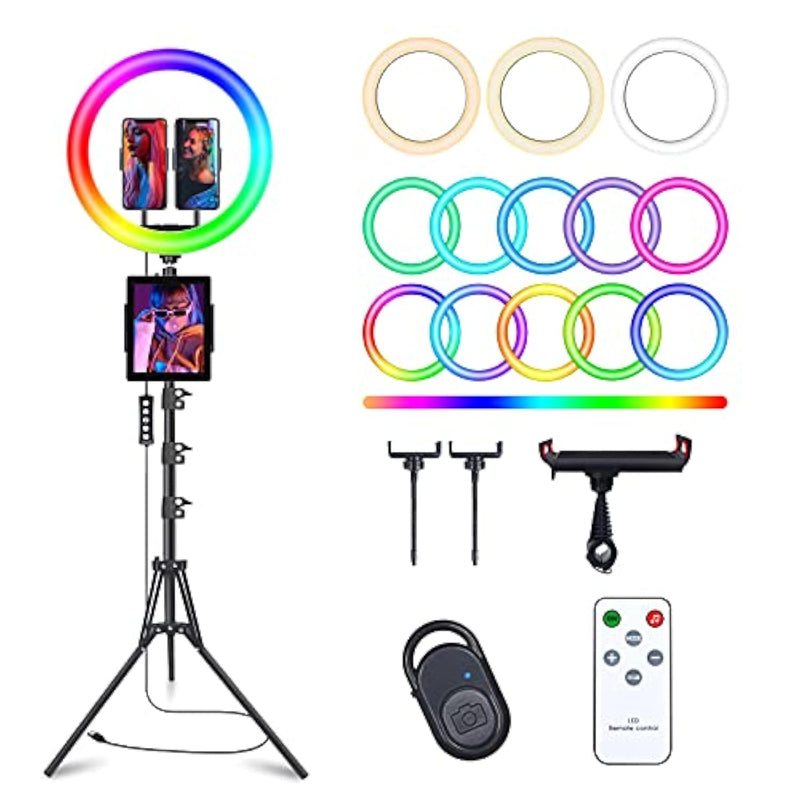 13" Selfie Ring Light With 76" Tripod Stand & 3 Phone Holder, Led Camera Ringlight With 48 Rgb Colors Modes & Musical Rhythm Mode And 12 Brightness Dimmable For Makeup/Photography/Videos/Vlog/Tiktok