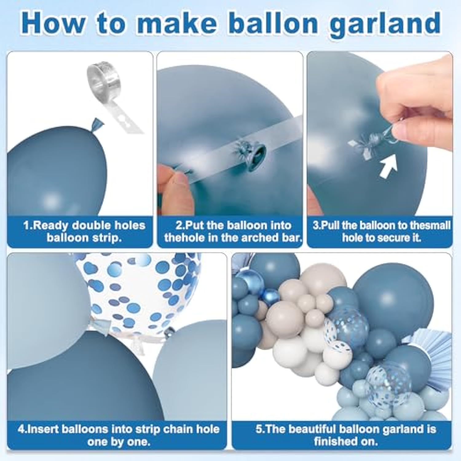 Dusty Blue Balloon Garland Kit: Metallic Confetti Arch for Baby Shower