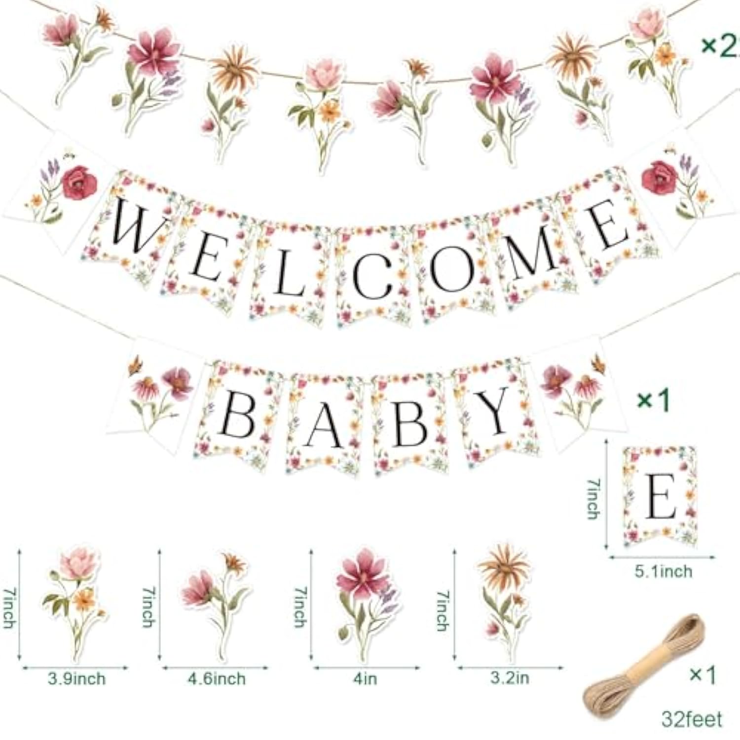 Wildflower Baby Shower Banner – Boho Floral Party Décor for Girls