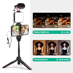 Smartphone Video Vlogging Kit With Led Light, Phone Holder, Microphone, Tripod, Carry Bag, Youtube Starter Kit For Iphone/Android, Content Creator Kit For Video Recording Vlogging(Black)