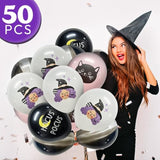 50pcs Halloween Balloons Set Pink Black Witch Cat Latex Balloons for Party Decor