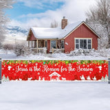 Large Christmas Banner Jesus Is The Reason For The Season Banner 8.2X1.6 Ft Christmas Fence Backdrop Outdoor Xmas Winter Holiday Decorations