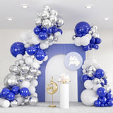 136-Pc Blue, White, and Silver Balloon Garland Kit with Confetti for Party Decor