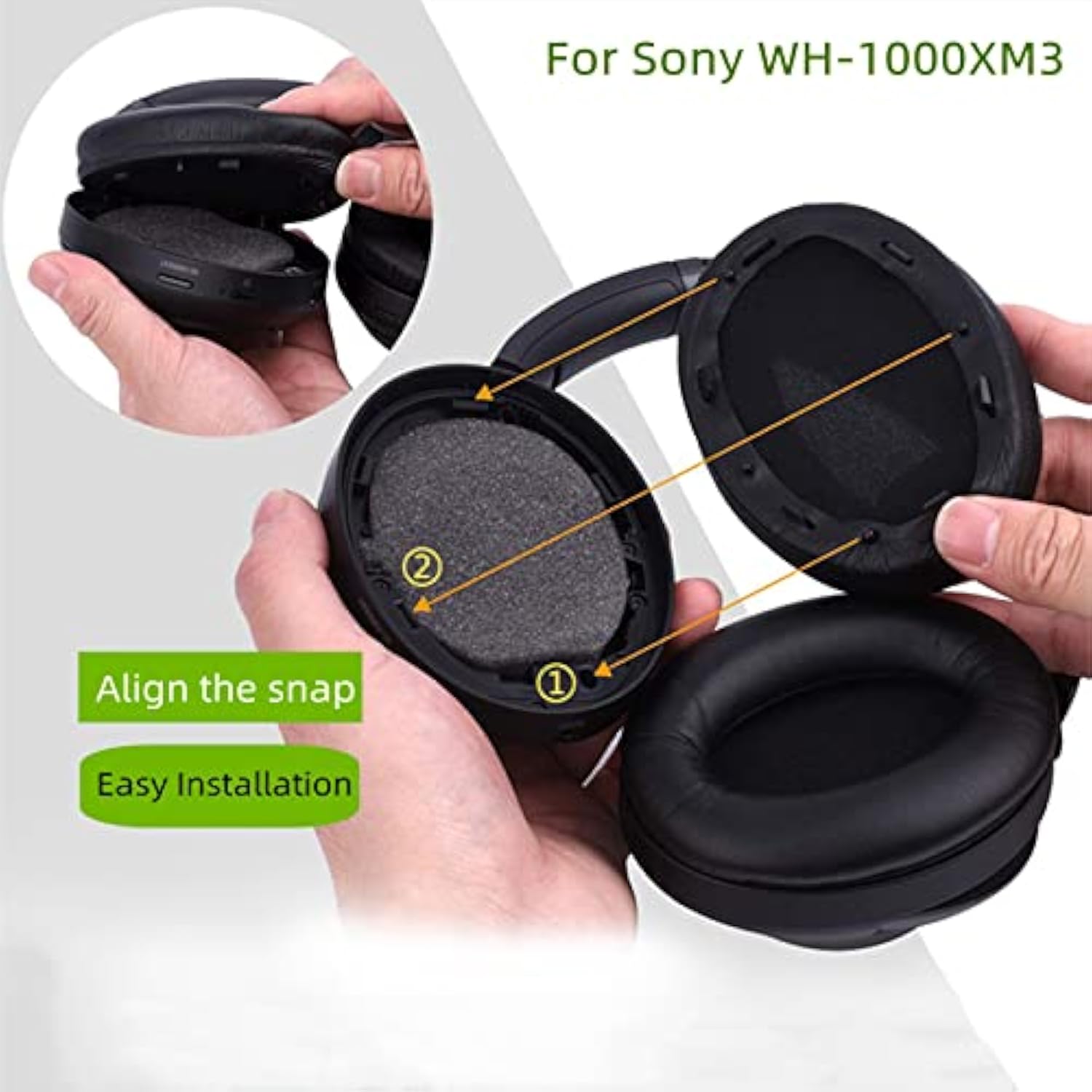 Wh-1000Xm3 Ear Cushions Replacement Noise Isolation Ear Pads Compatible With Sony Wh1000Xm3 Wireless Noise Canceling Over-Ear Headphones- Added Thickness & Plastic Stick(Black)
