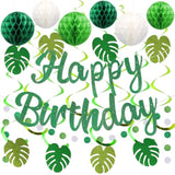 Birthday Decorations, No Diy, Pre-Strung Happy Birthday Banner With Honeycomb Balls, Hanging Swirls, Circle Dots Garland, Happy Birthday Party Decorations For Women Men Boys Girls (Green)