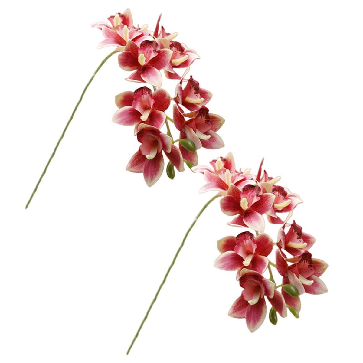 Artificial Orchid Flowers 3D Faux Cymbidium Flowers 10 Heads Silk Artificial Flowers Outdoor Fake Flowers Green Shrubs Plants For Wedding Home Decoration Festive Furnishing (2Pcs,Dark Pink)