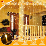 Christmas Curtain Lights 300 Led 9.8 Ftx9.8 Ft, Outdoor Waterproof Curtain String Lights With Remote Timer 8 Modes, Usb